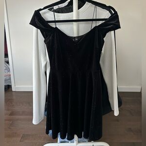 Windsor Sparkly Black Velvet Off-Shoulder Dress